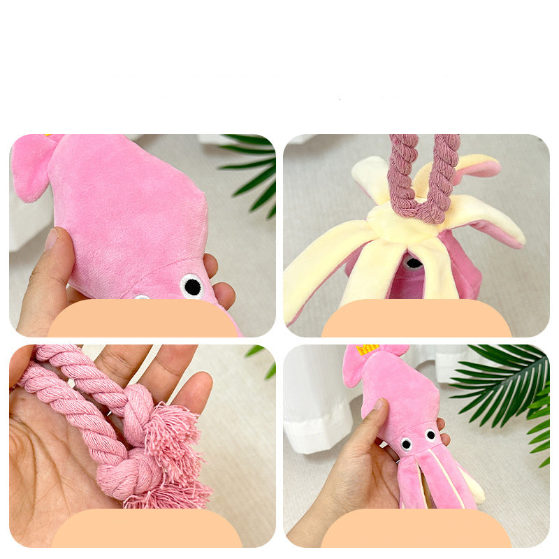 Cute Squid Small Dog Toy Sound BB Plush Pet Puppy Rope Toys Chew Squeak Toys For Cat