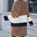 Double-sided Woolen Color-blocking Mid-length Cardigan Windbreaker Jacket