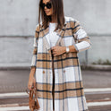 European And American Fall Winter Fashion Brushed Mid-length Plaid Wool Coat