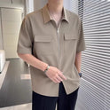 Half Zipper Short Sleeve Workwear Shirt Men