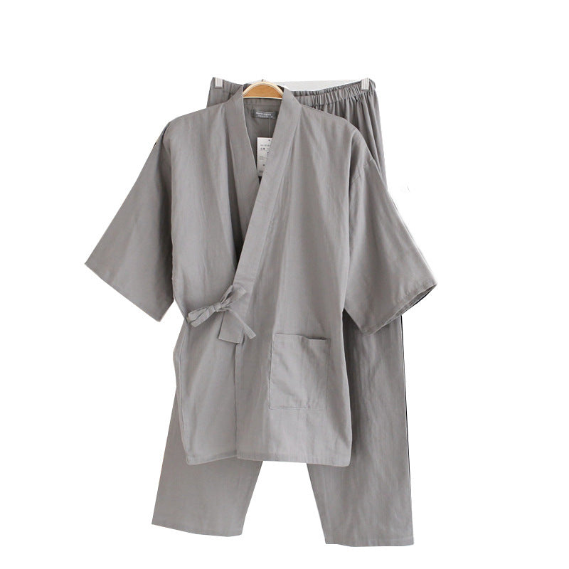 Men's kimono pajamas cotton double gauze loose pajamas