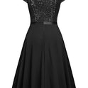 Women's Round Neck Sequins Chiffon Stitching Evening Dress