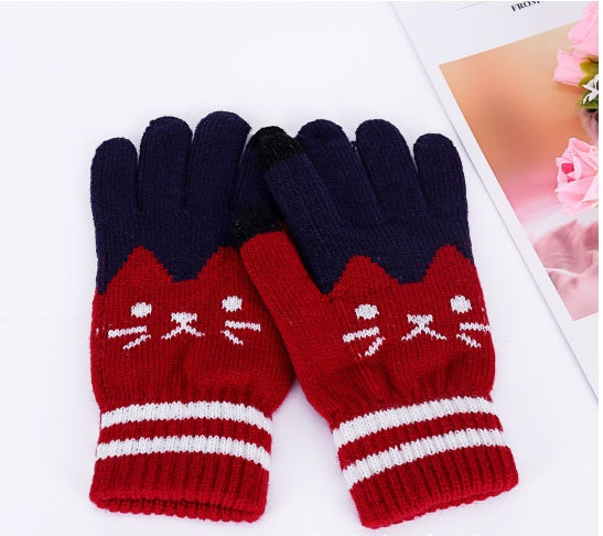 Women's five-finger knitted warm gloves