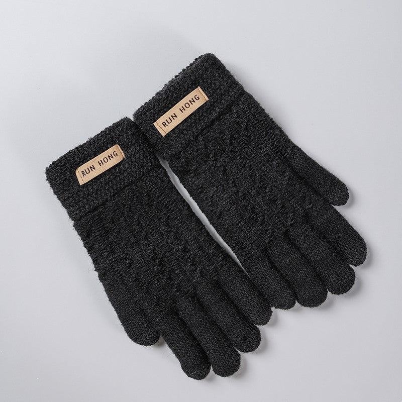 Men's Five Finger Warm Knitting Jacquard Touch Screen Riding Gloves