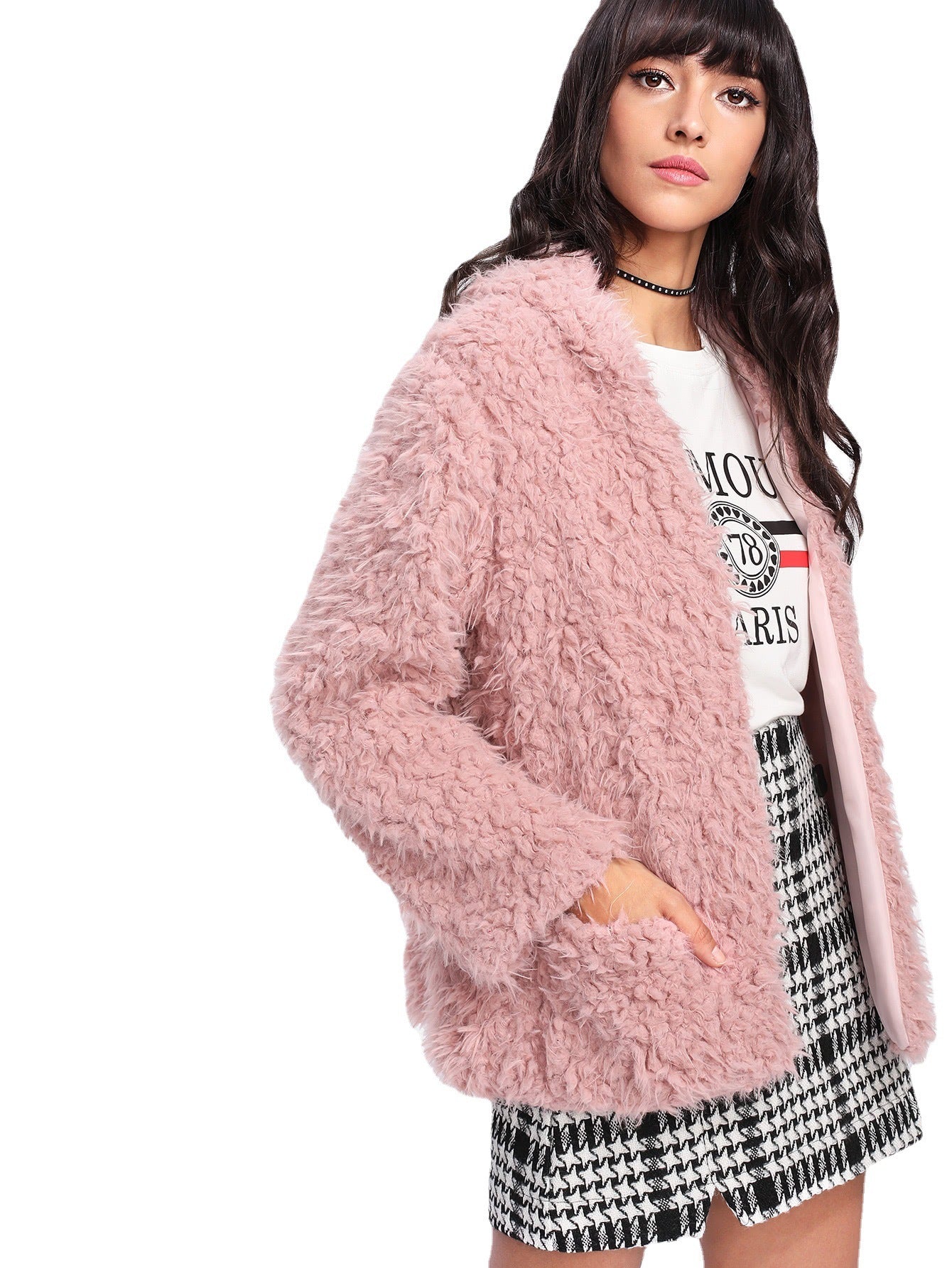 Women's Lamb Wool Hooded Plush Coat