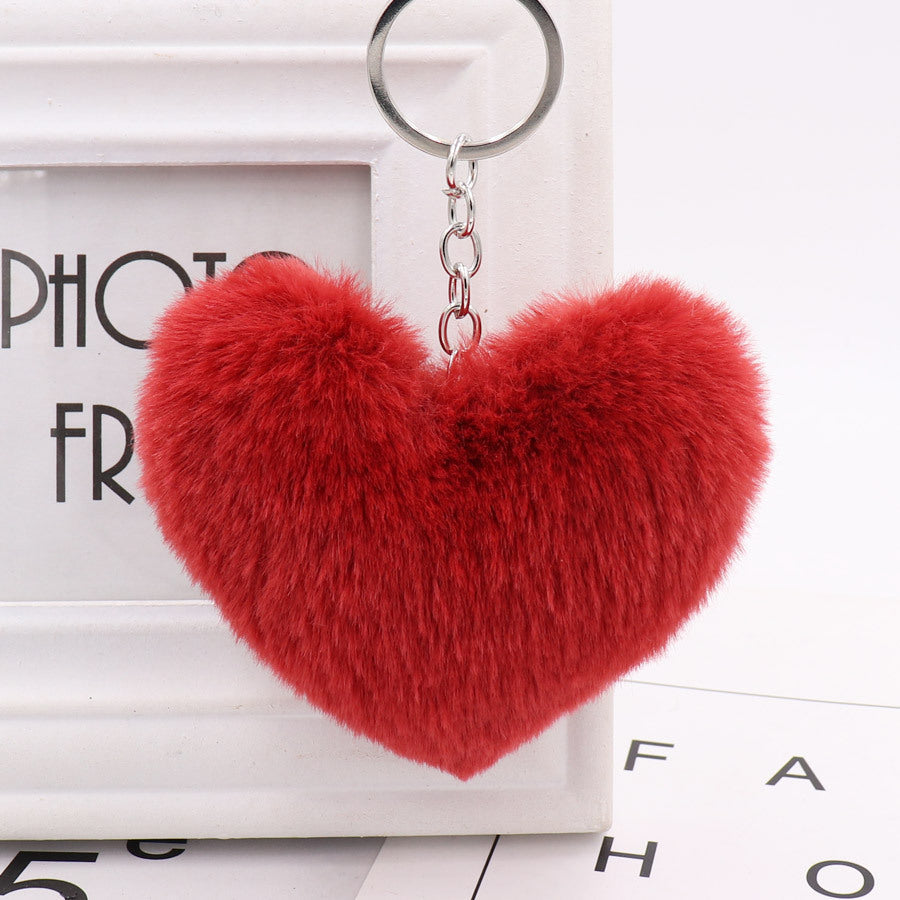 Heart-shaped Fur Ball Keychain Rex Rabbit Plush Car Pendant