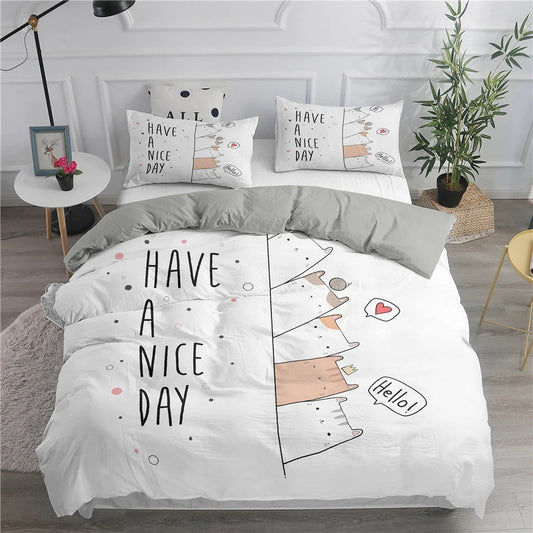 Cartoon Duvet Cover Suit Cute Kitten Pattern