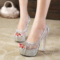 Crystal Peep Toe Mesh Hollow High Heels