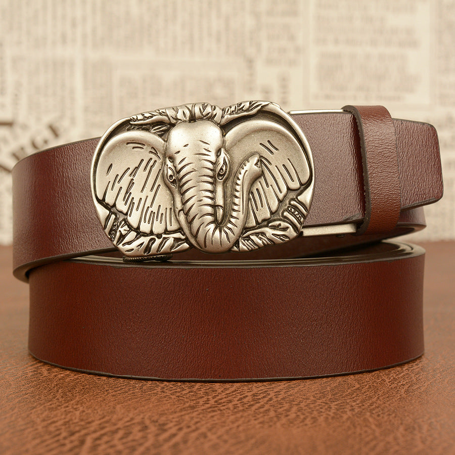 Elephant Automatic Buckle Belt Cowhide Casual