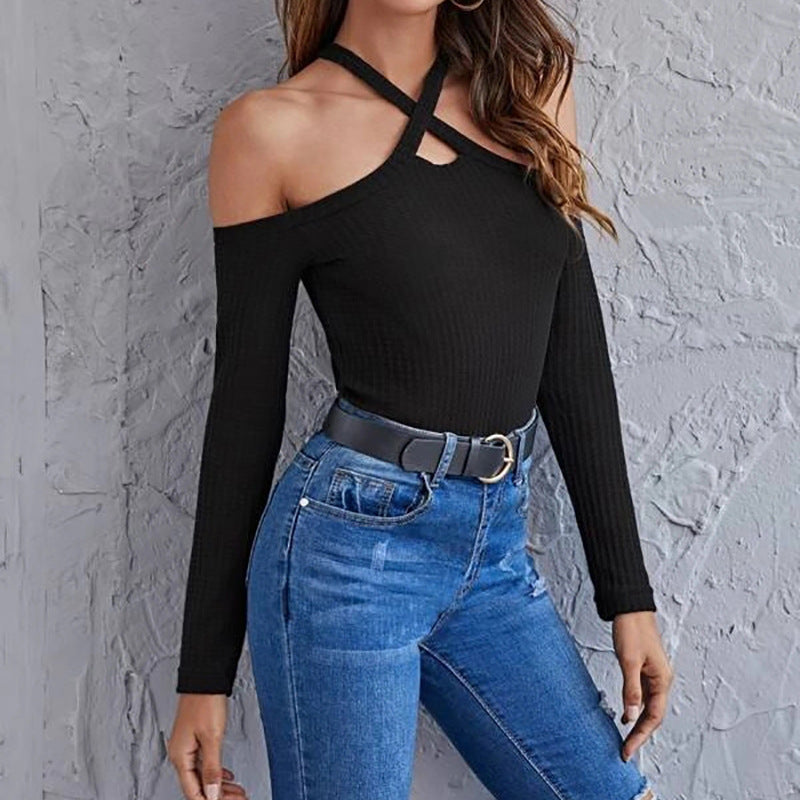 Sexy One-line Neck Strapless Cross Halter Bottoming Sweater Women