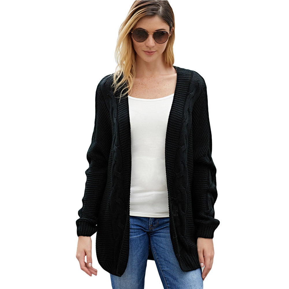 Cardigan Bat Long Sleeve Ribbed Knit Plus Size Cardigan