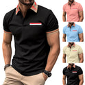 Color Matching Polo Collar Stripes Versatile T-shirt