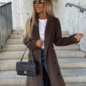 Autumn And Winter Simplicity Long Sleeve Lapel Button Split Woolen Coat For Women