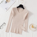 New V-neck Long Sleeve Base Knitting Autumn All-matching Slim Fit Tight Pullover Sweater