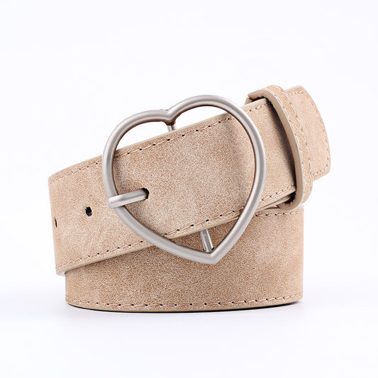 Women's Alloy Peach Heart Japanese Buckle Frosted Leather Wide Belt