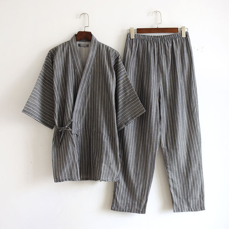 Cotton Double-layer Pajamas Striped Japanese Lace-up Suit