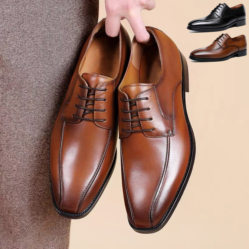 Men's Fashion Casual Brushed Square Toe Laces Leather Shoes