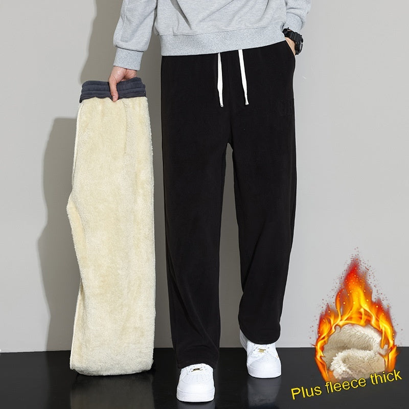 Winter Men's Casual Cashmere Pants Straight Wide-leg Pants