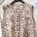 Spring Outdoor Irregular V-neck Vest Female Hollow Embroidery Vest Jacket Cardigan Outerwear Top