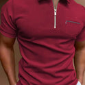 Summer Men's Solid Color Pocket Short Sleeve Lapel T-shirt