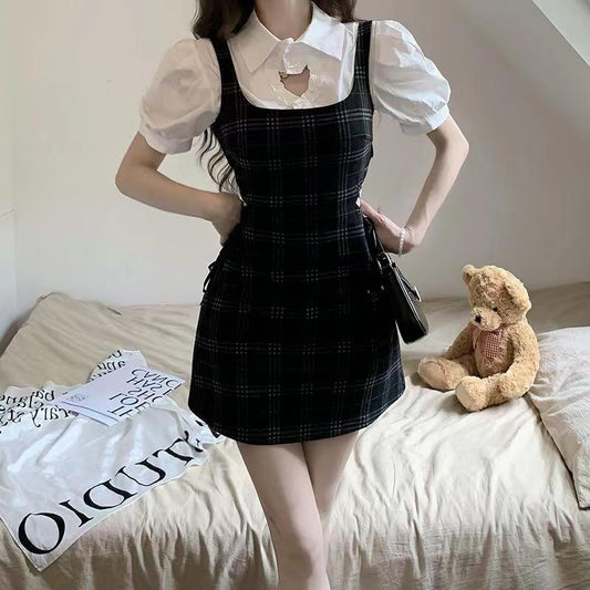 Fashion Suspender Skirt Shirt Outfit