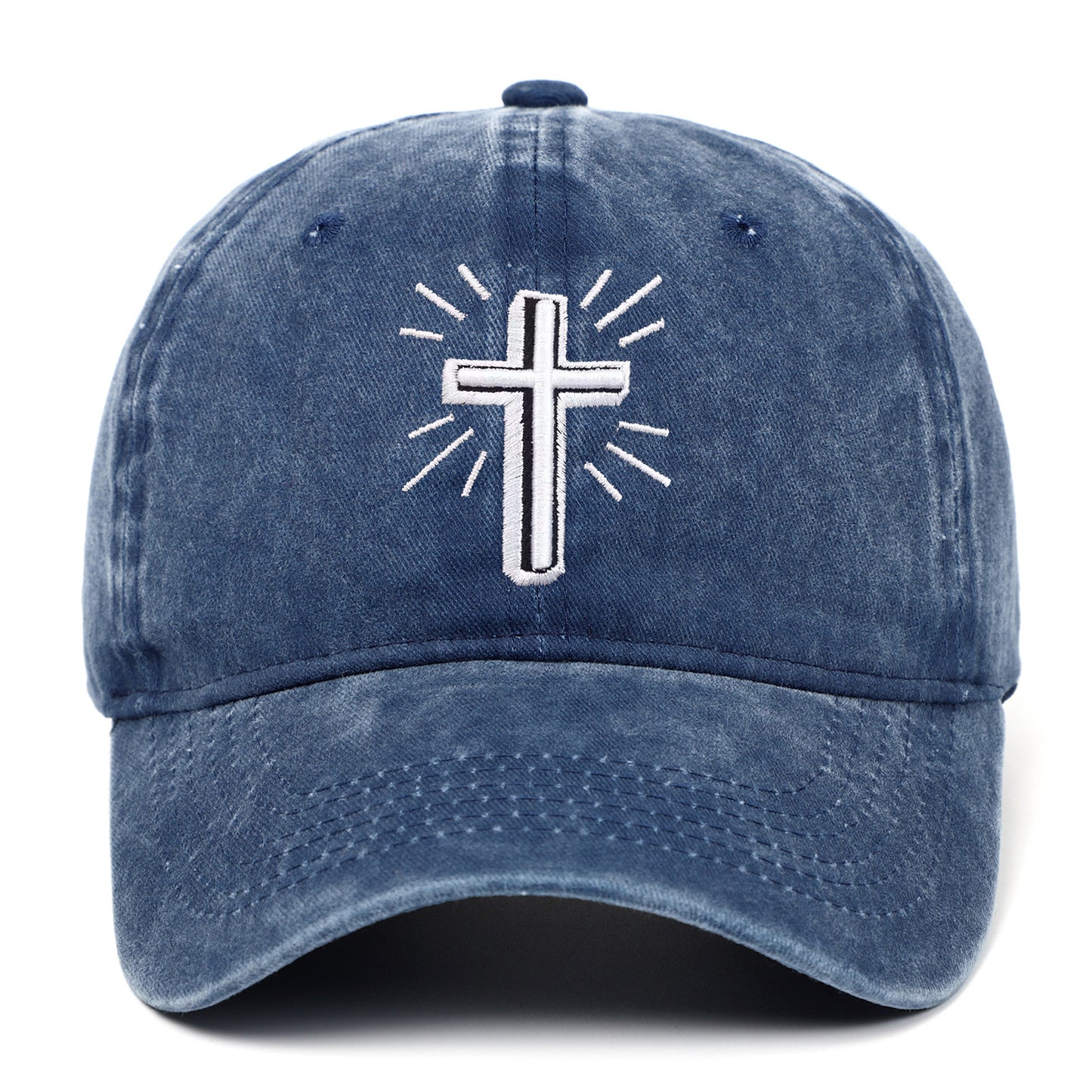 Cross Embroidered Baseball Cap Worn Looking Washed-out