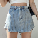 Irregular Stitching Retro High Waisted Denim Skirt