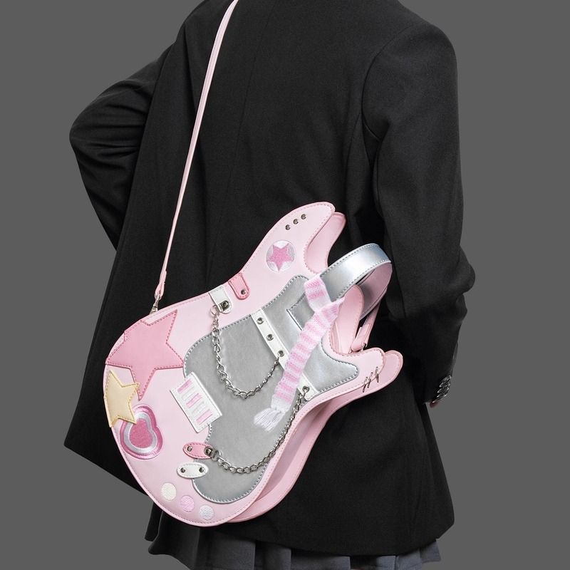 Creative Contrast Color Cute Scarf Two Shoulders Cross-body Guitar Backpack Sweet