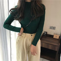 Women's Fashionable All-matching Pure Color Half Collar Slim Knit Bottoming Shirt Top