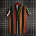 Men's Stand Collar Ethnic Style Striped Cotton-linen Shirt Fashion Casual Short Sleeve