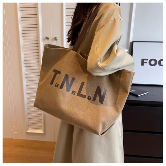 Letter Printed Totes Fashion Large Capacity Canvas Bags For Women All-match Handbag Commuting Shoulder Bag For College Students