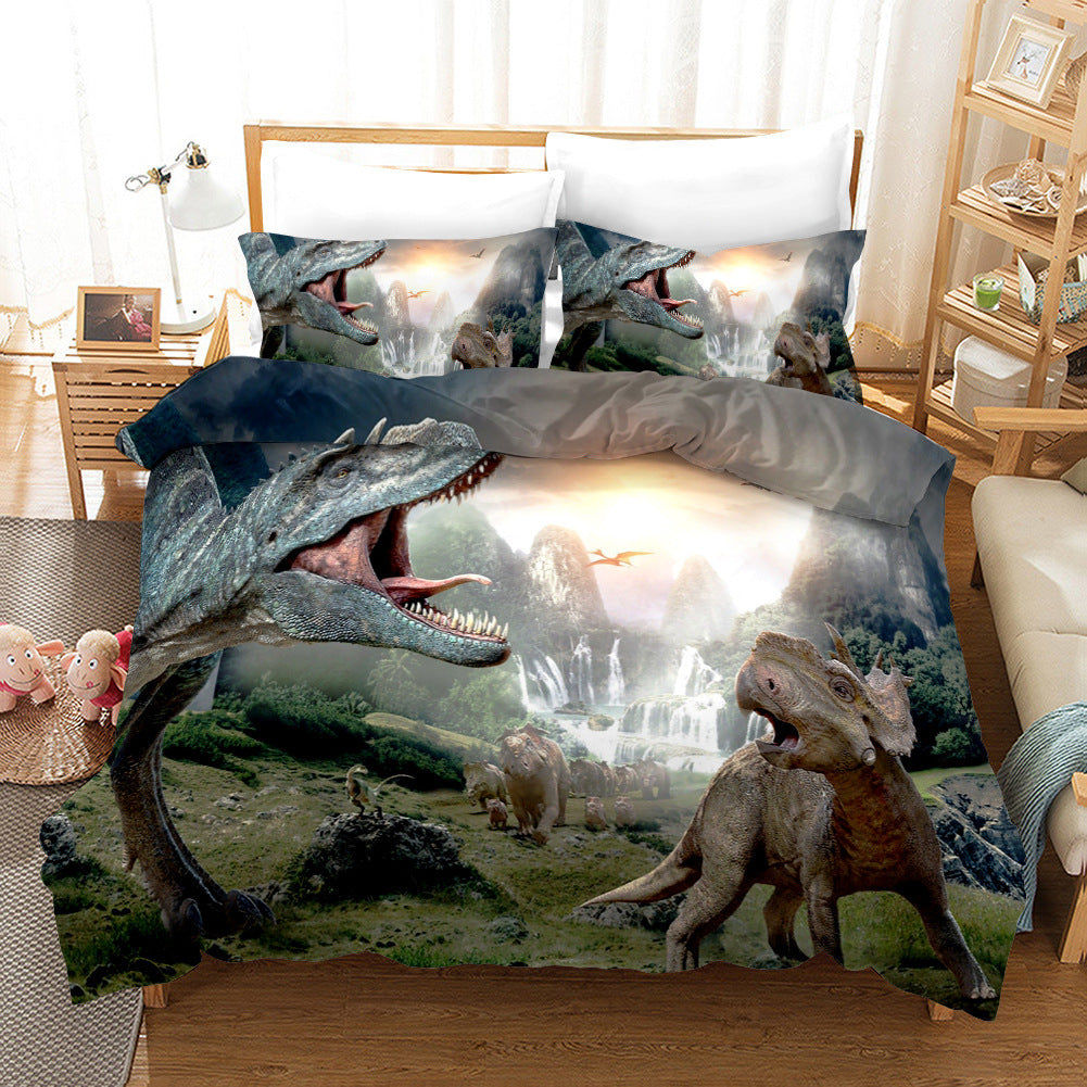 Dinosaur 3D Bedding Three-piece Home Textile Set