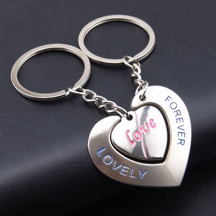 Heart-to-heart Connected Couple Keychain Pendant Personalized Heart-shaped Gift Gift