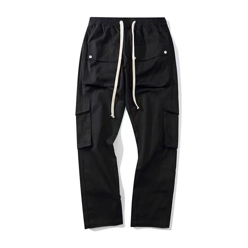 Men's And Women's Fashion Simple Row Of Buttons Multi-pocket Straight Work Pants