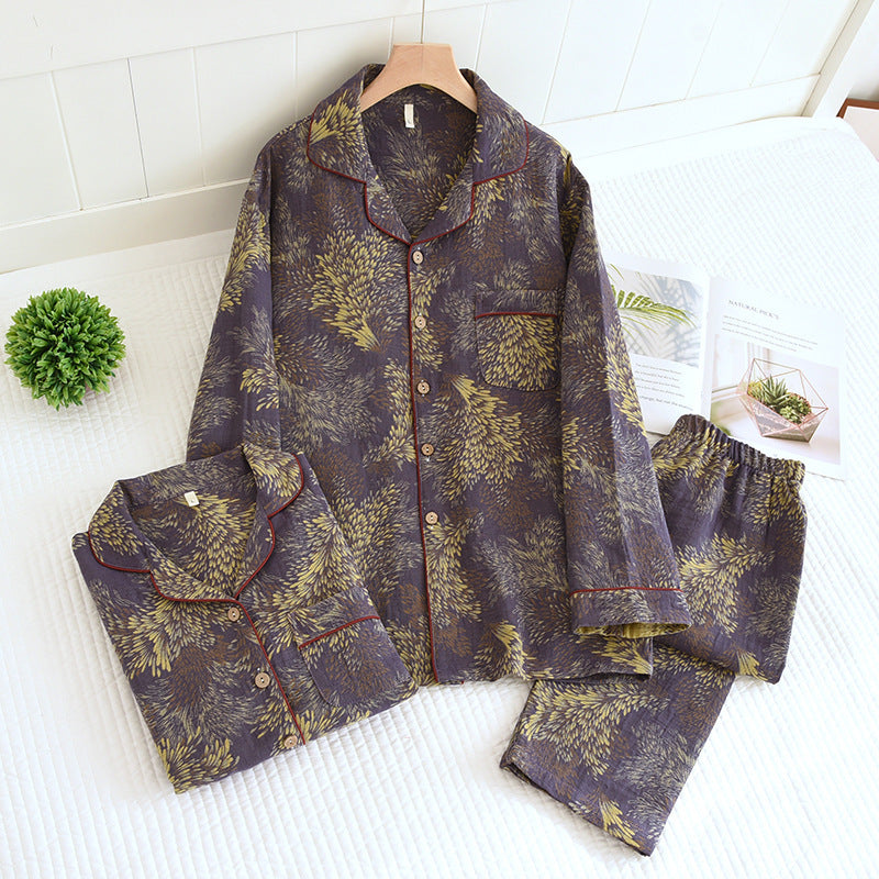 Winter Couple Yarn-dyed Cotton Pajamas Long Sleeve Can Be Outerwear Homewear Men's Suit