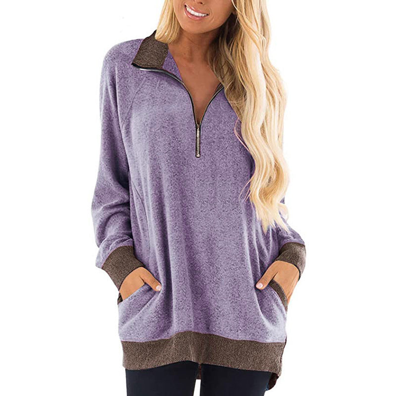 Women's Chest Zipper Casual Pocket Long Sleeves