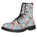 Printed Women's Leather Flat Bottom Low Heel British Martin Boots