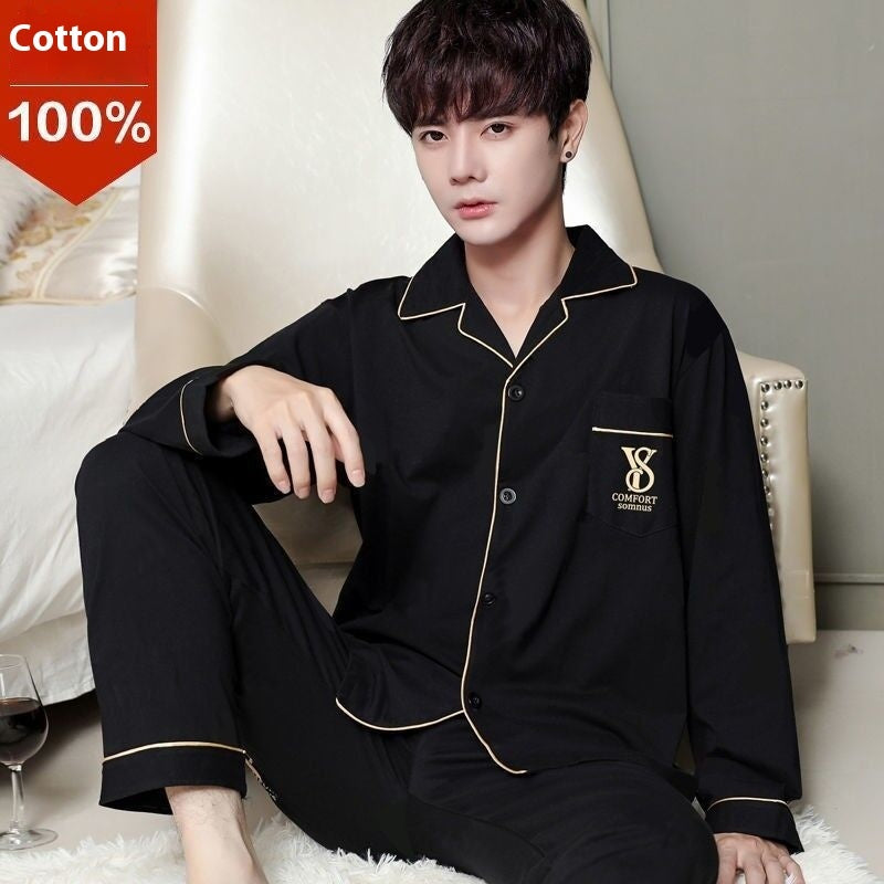 Men's Autumn And Winter Cotton Long-sleeved Trousers Thin Pajamas Loose Home Wear Suit Men