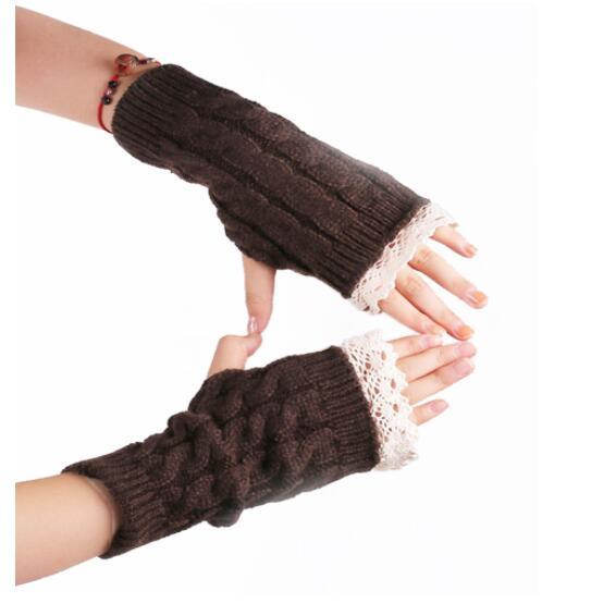 Women's Warm Lace Lengthened Knitted Half-finger Gloves