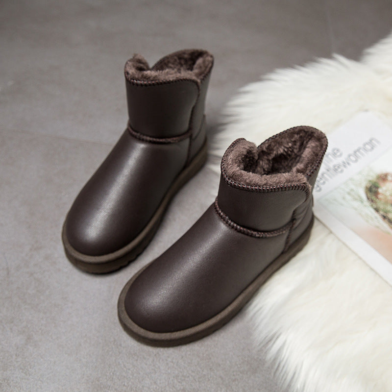 Plus Velvet PU Anti-water Ingress Easy To Take Care Of The Middle Tube Haoyang Snow Boots