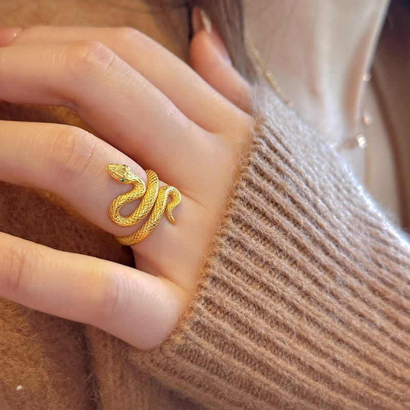 Real Gold Plated Snake-shaped Zircon Ring