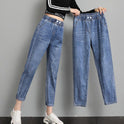 Thin Elastic High Waist Ripped Nine-point Radish Harem Pants