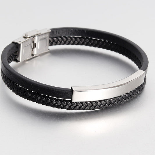 Men's Stainless Steel Genuine Leather Bracelet