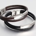 Men's Stainless Steel Genuine Leather Bracelet