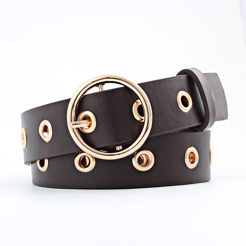 Round buckle wide belt ladies all-match belt