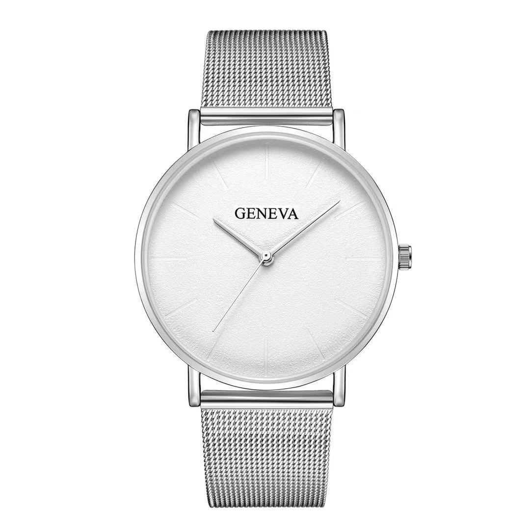 Geneva men's fashion steel mesh strap watch