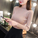 Women's Fashionable All-matching Pure Color Half Collar Slim Knit Bottoming Shirt Top