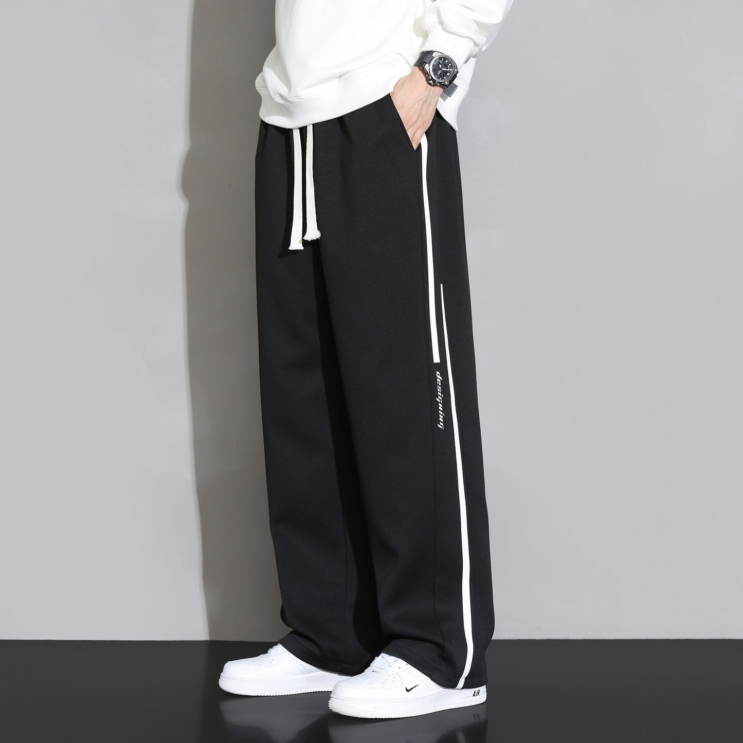 Sweatpants Men's Straight Casual Trousers Loose Wide Leg Sports Pants