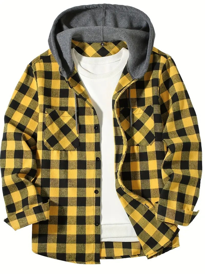 Men's Fashion Personality Plaid Hooded Shirt