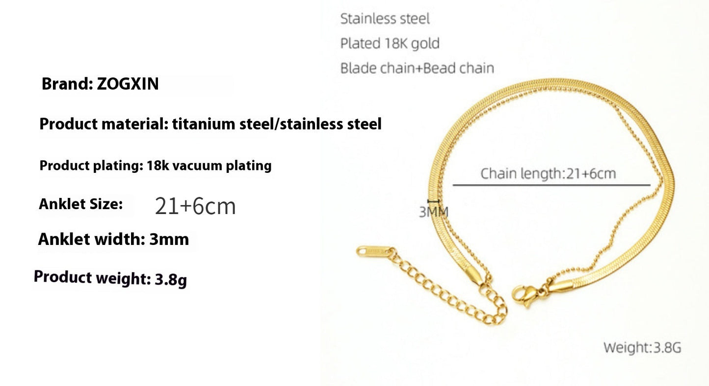 Women's Fashion Titanium Steel Plated 18K Gold Anklet